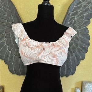 Roxy Ruffled White and brown swim Top